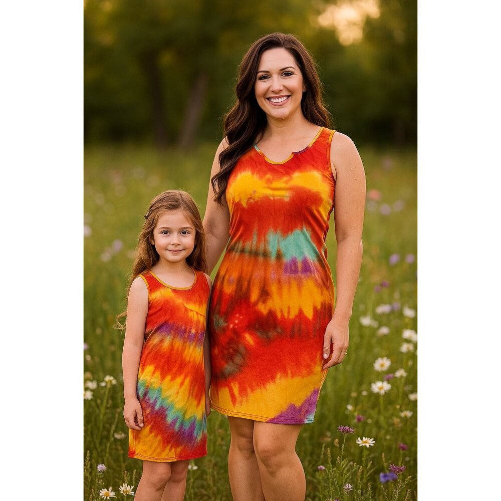 PatPat Sm Women's Retro Tie-Dye Sleeveless Knee-length Summer Dress Colorful